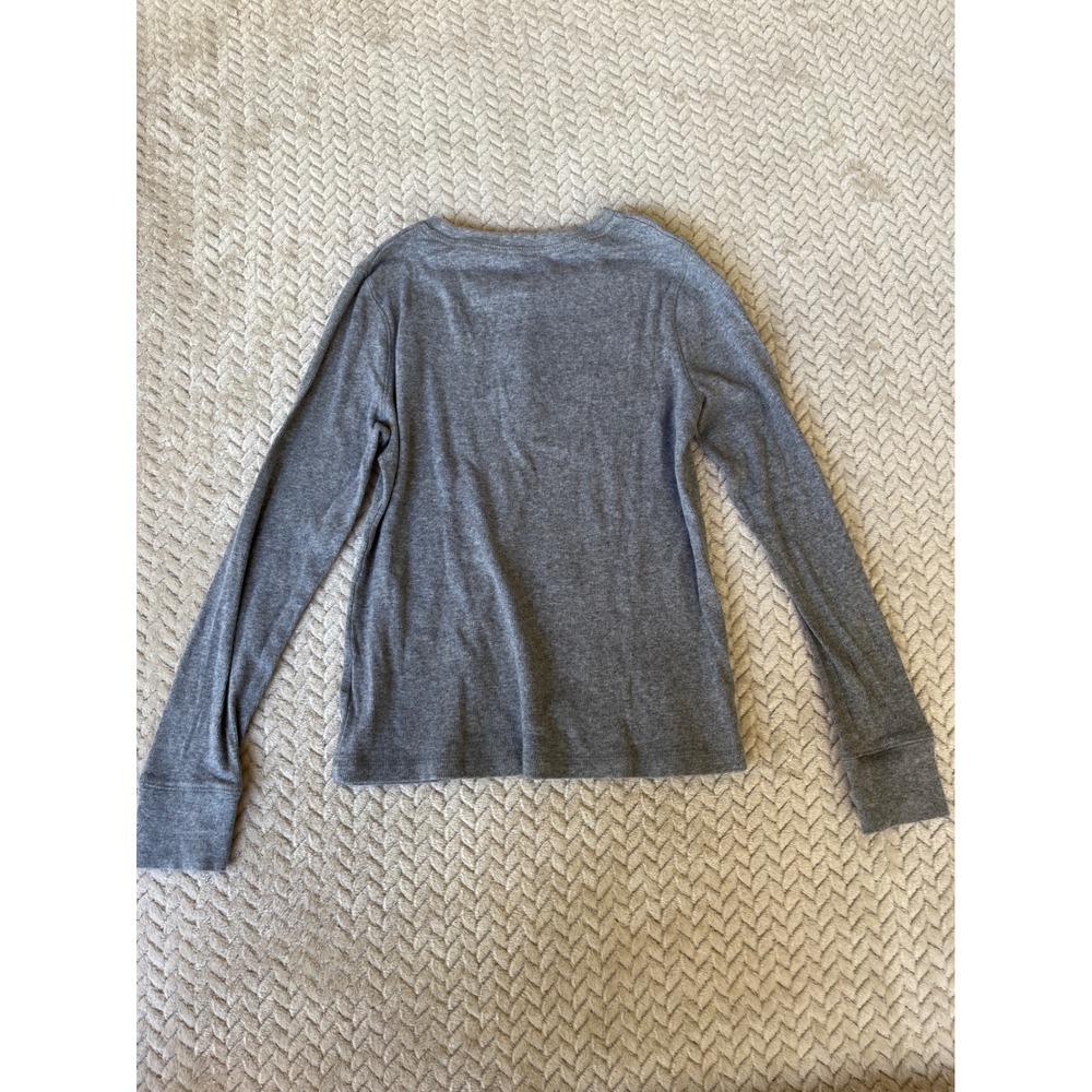 Faded Glory Girls Gray Ribbed Henley Long Sleeve Shirt Crystal Buttons L 10-12